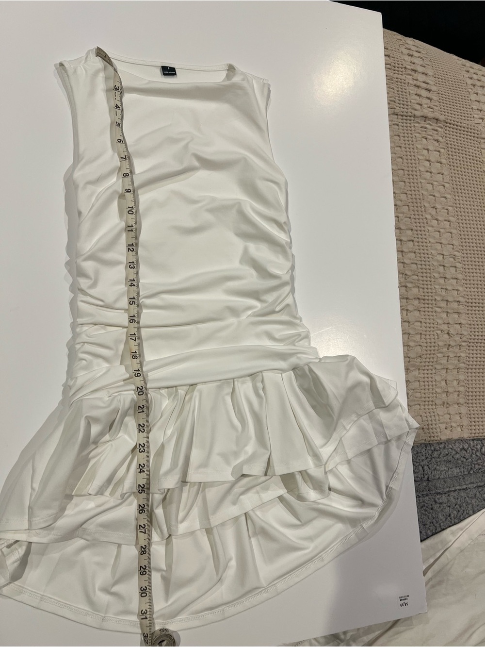 Sleeveless White Ruched Ruffle High Low Hem Dress - Picture 5 of 6